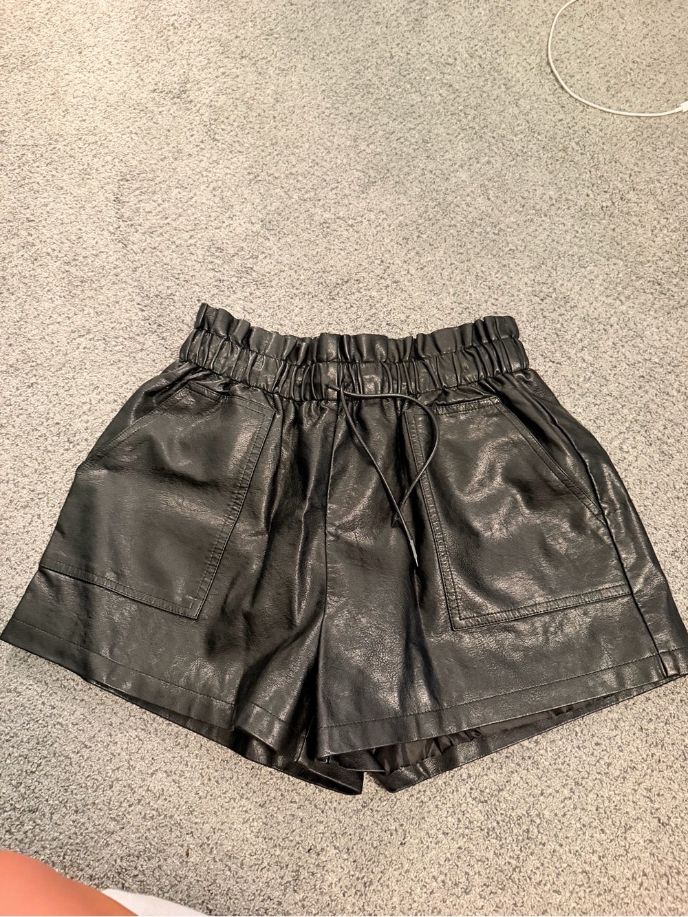 Women's Black Faux Leather Elastic-Waist Shorts